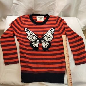 Abercrombie & Fitch Red Striped Sweater with Butterfly Design